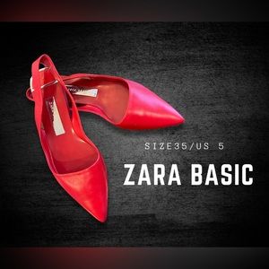 RED ZARA FLAT LEATHER SLINGBACK